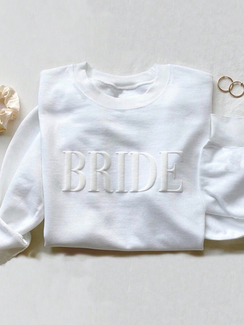 Gildan White Embroidered BRIDE Crewneck Sweatshirt - Women